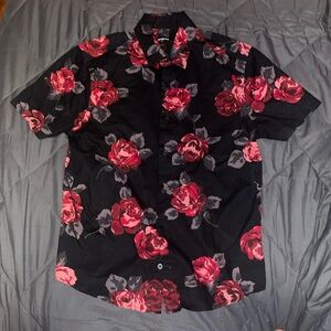 Express men fitted printed Roses size small shirt